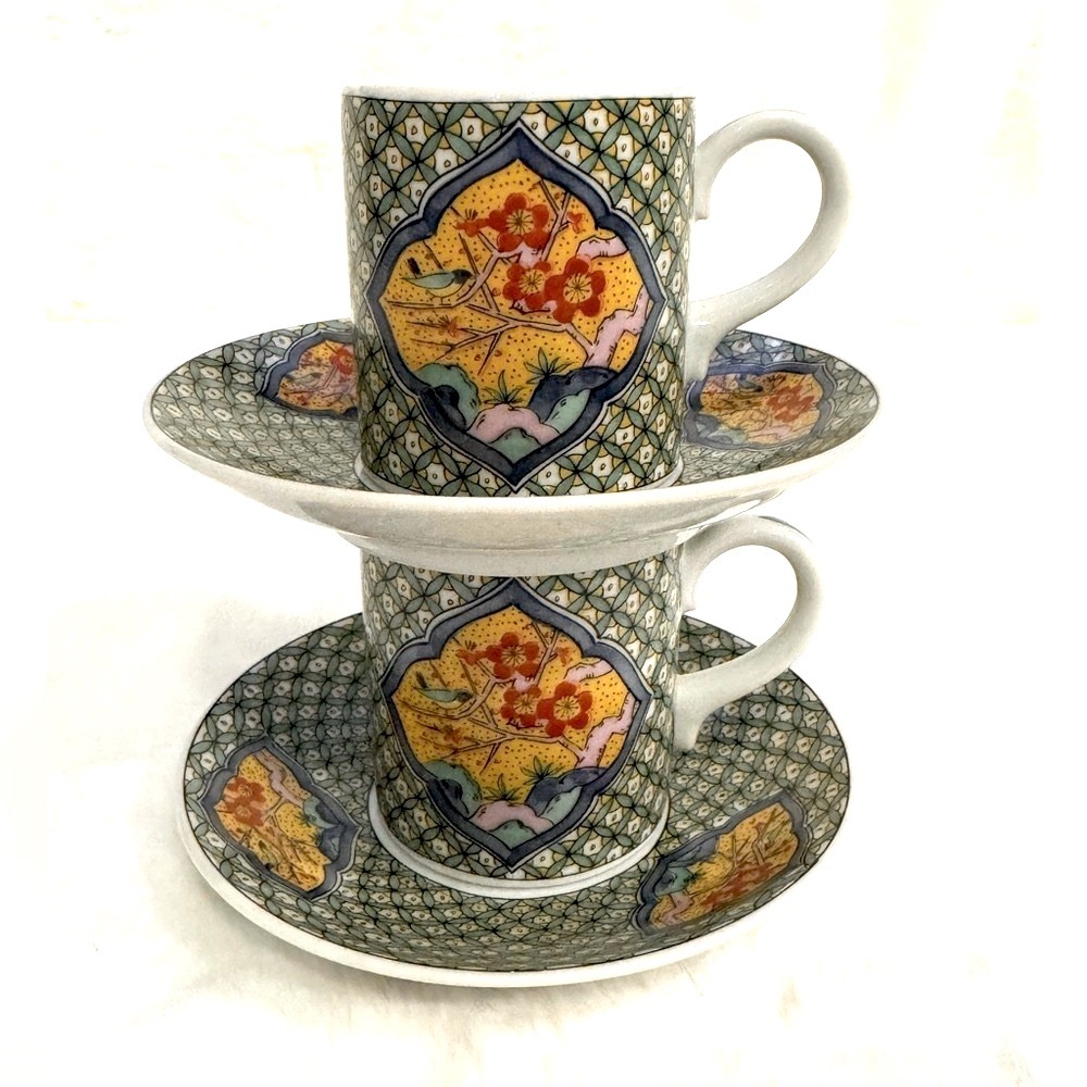 Japanese Espresso Set from Arita Japan, Hand Painted- set of 2